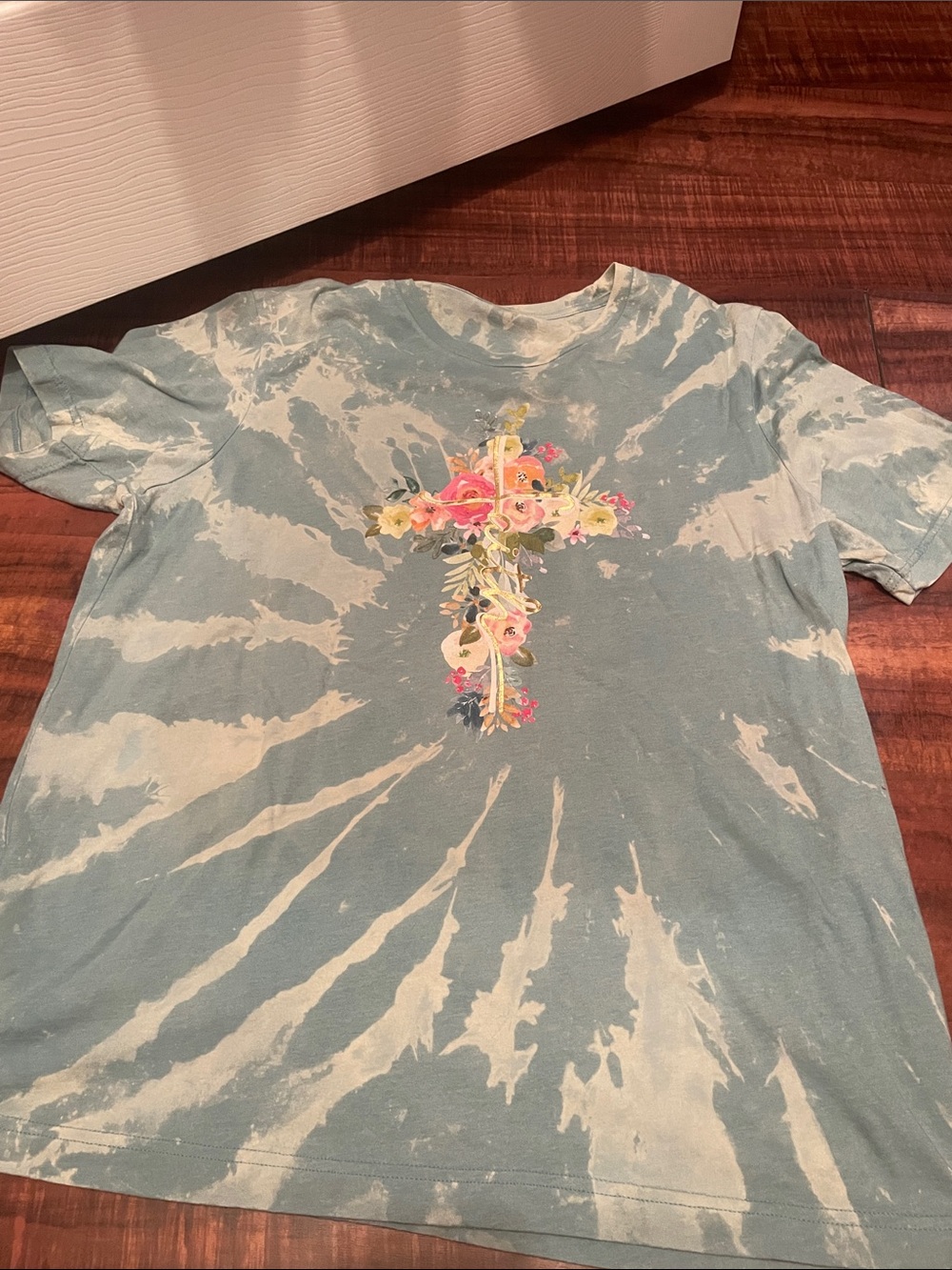 Blue Tie-Dye Floral Cross T-Shirt